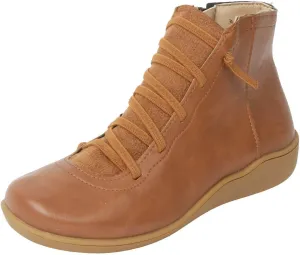 AMDBEL Boots for Women Ankle Booties No Heel Premium Orthopedic Boots Arch Support Leather Comfortable Side Zip Lace Up Shoes