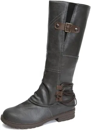 AMDBEL Winter Boots For Women 2023, Women Wide Calf Riding Boots Buckled Straps Knee High Booties Cosplays Pirate Boots
