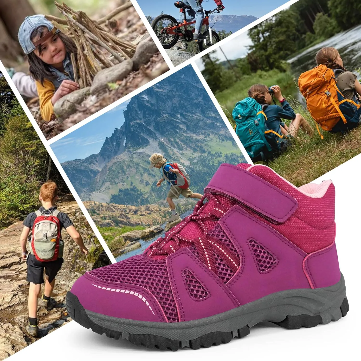 AMZZPIK Boys Girls Shoes Tennis Outdoor Hiking Breathable Mesh Trekking Climbing Sneakers for Little/Big Kids