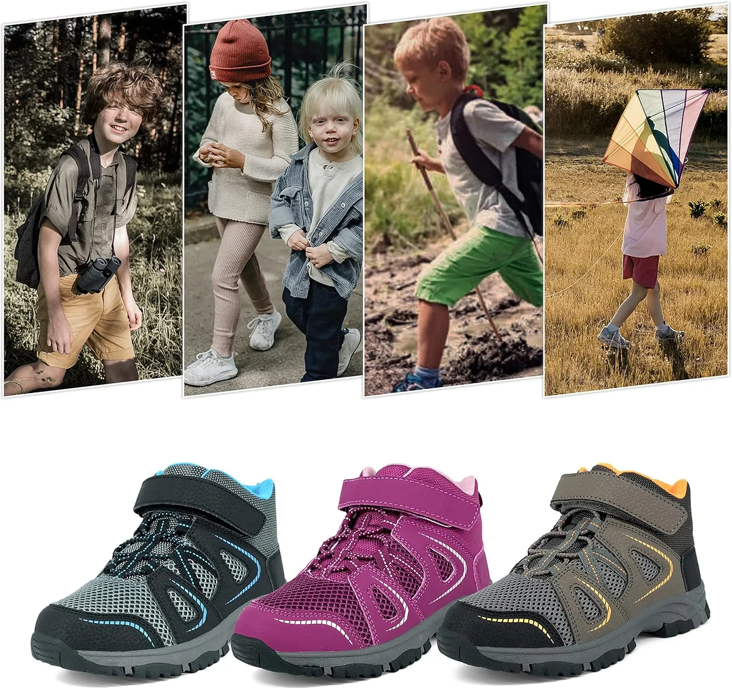 AMZZPIK Boys Girls Shoes Tennis Outdoor Hiking Breathable Mesh Trekking Climbing Sneakers for Little/Big Kids