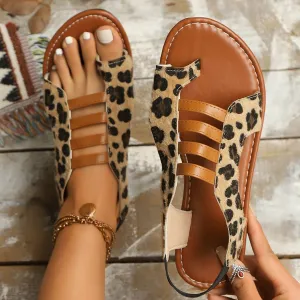 Animal Print Open Toe Flats Sandals