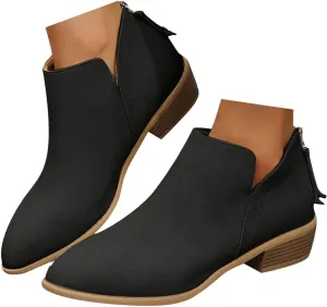 Ankle Boots for Women Riding Boots for Women Fashion British Style Pointed Toe Block Heels Pull on Boots for Women