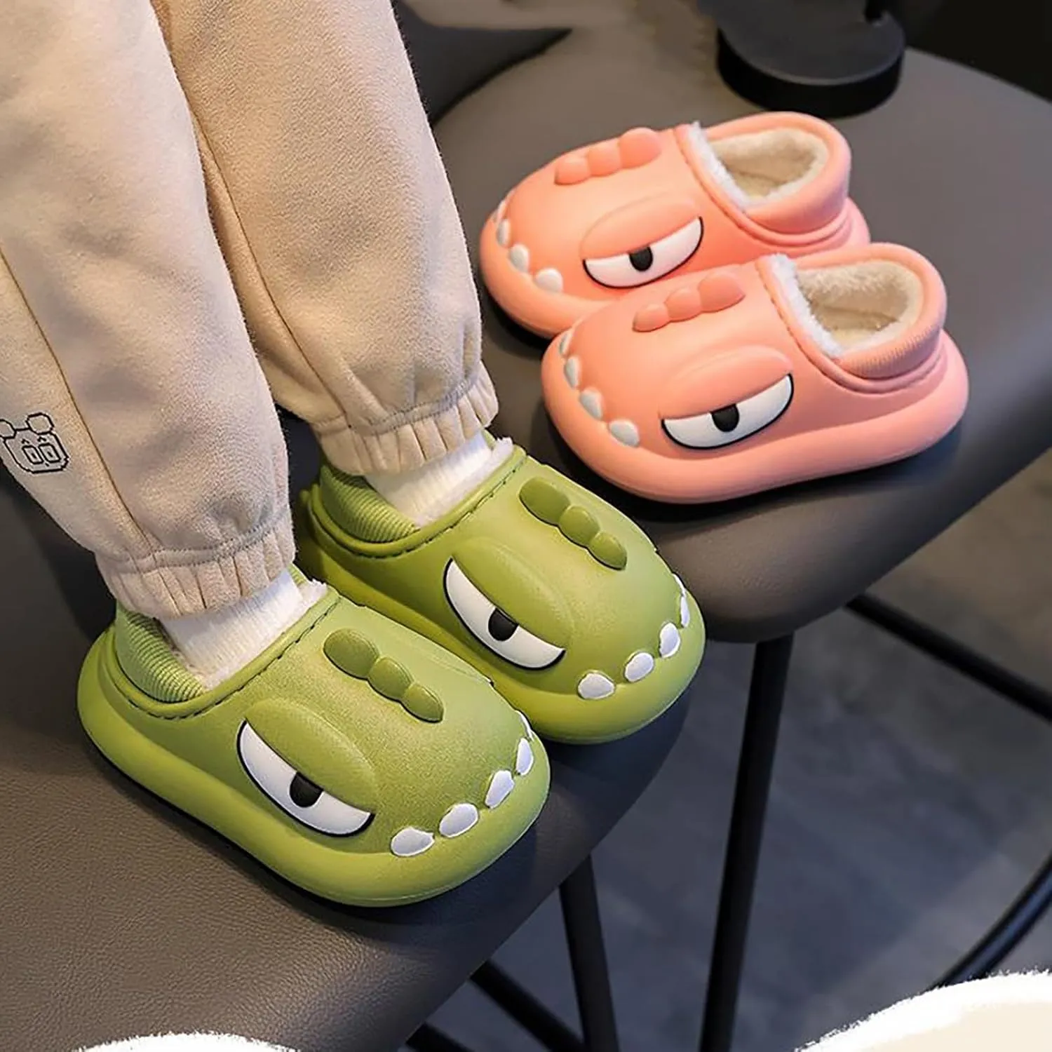 artoon Dinosaur Fuzzy Slippers For Boys Baby Memory Foam Ankle Shoes Toddler Infant House Non Slip Comfy Shoes Cotton