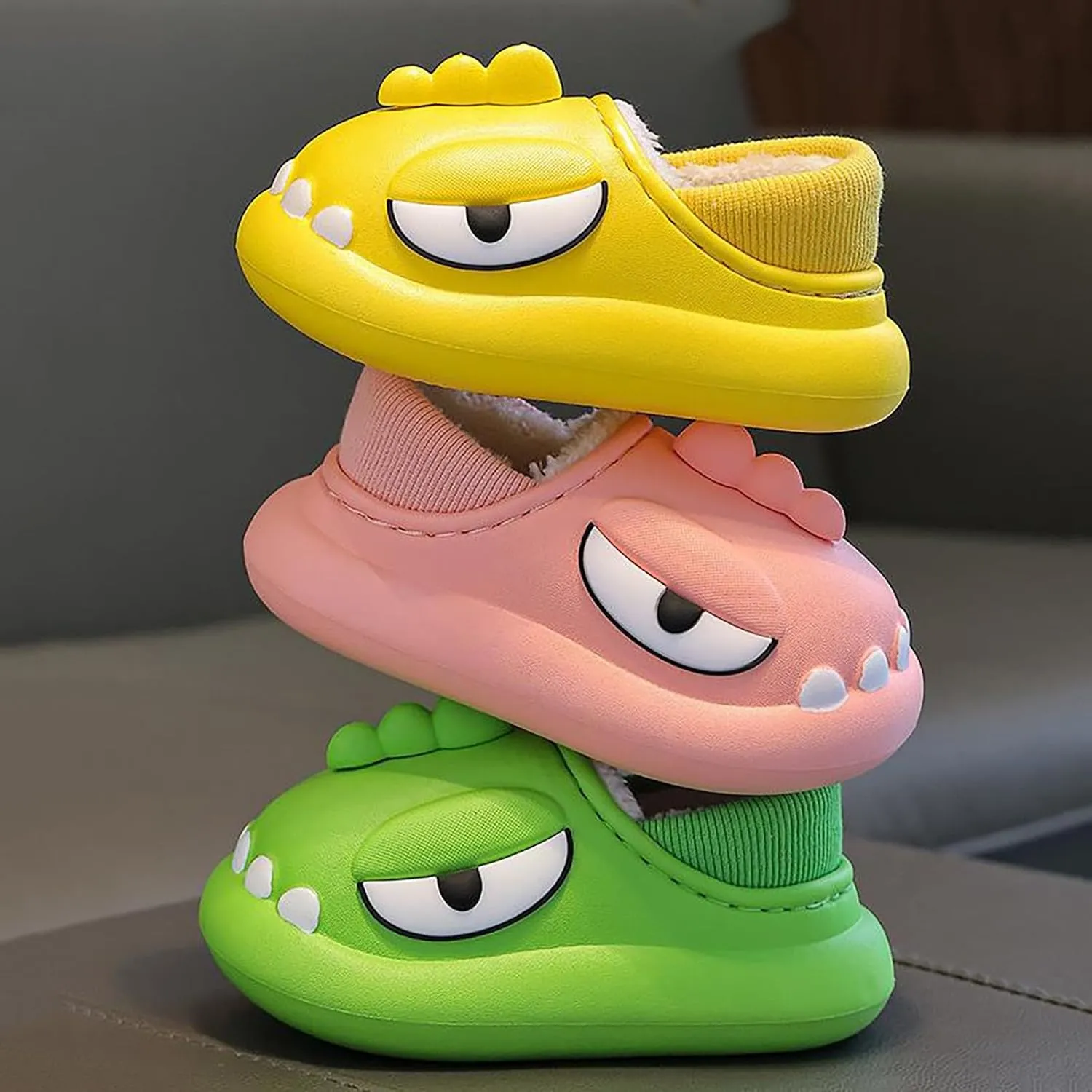 artoon Dinosaur Fuzzy Slippers For Boys Baby Memory Foam Ankle Shoes Toddler Infant House Non Slip Comfy Shoes Cotton
