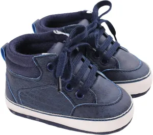 Baby Girls Boys High Top Shoes Soft Anti-Slip Sole Newborn First ?alkers Lace up Canvas Denim Unisex Sneaker