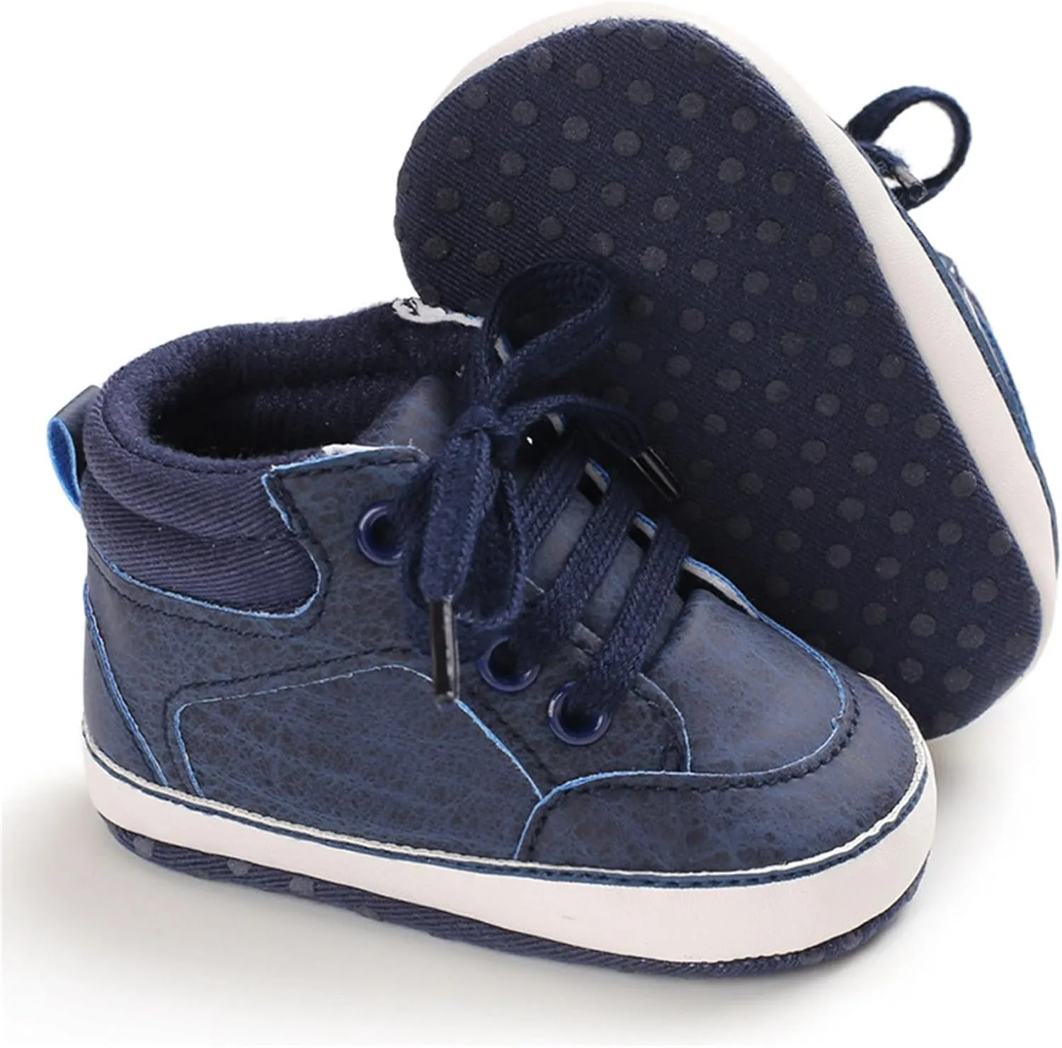 Baby Girls Boys High Top Shoes Soft Anti-Slip Sole Newborn First ?alkers Lace up Canvas Denim Unisex Sneaker