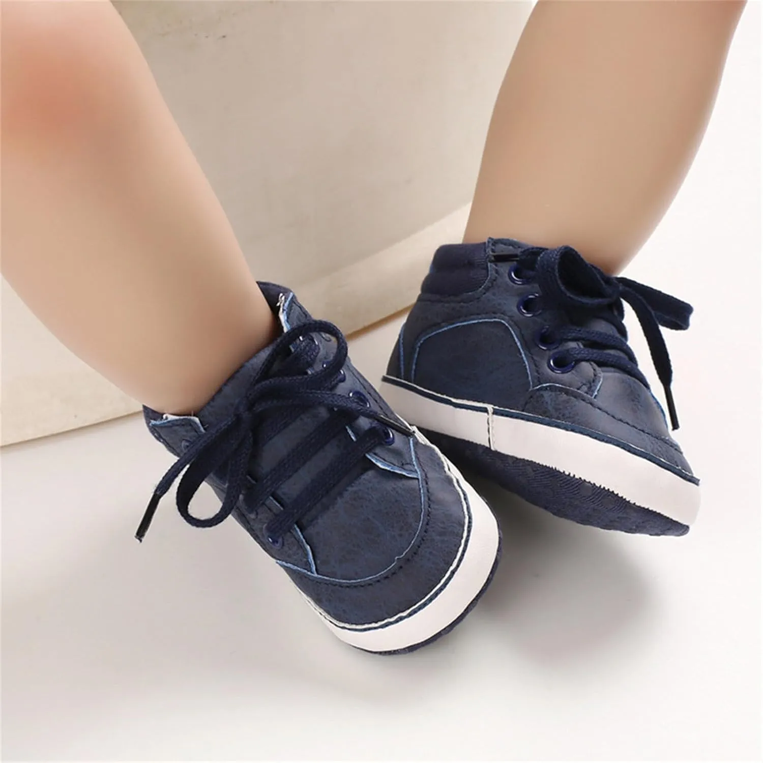 Baby Girls Boys High Top Shoes Soft Anti-Slip Sole Newborn First ?alkers Lace up Canvas Denim Unisex Sneaker