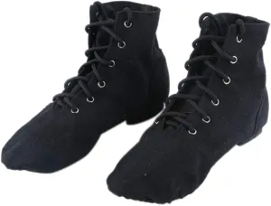 BESPORTBLE High Top Canvas Jazz Dancing Shoes Flat Jazz Boots Practice Dancing Shoes for Women Men Size 44 (Black)