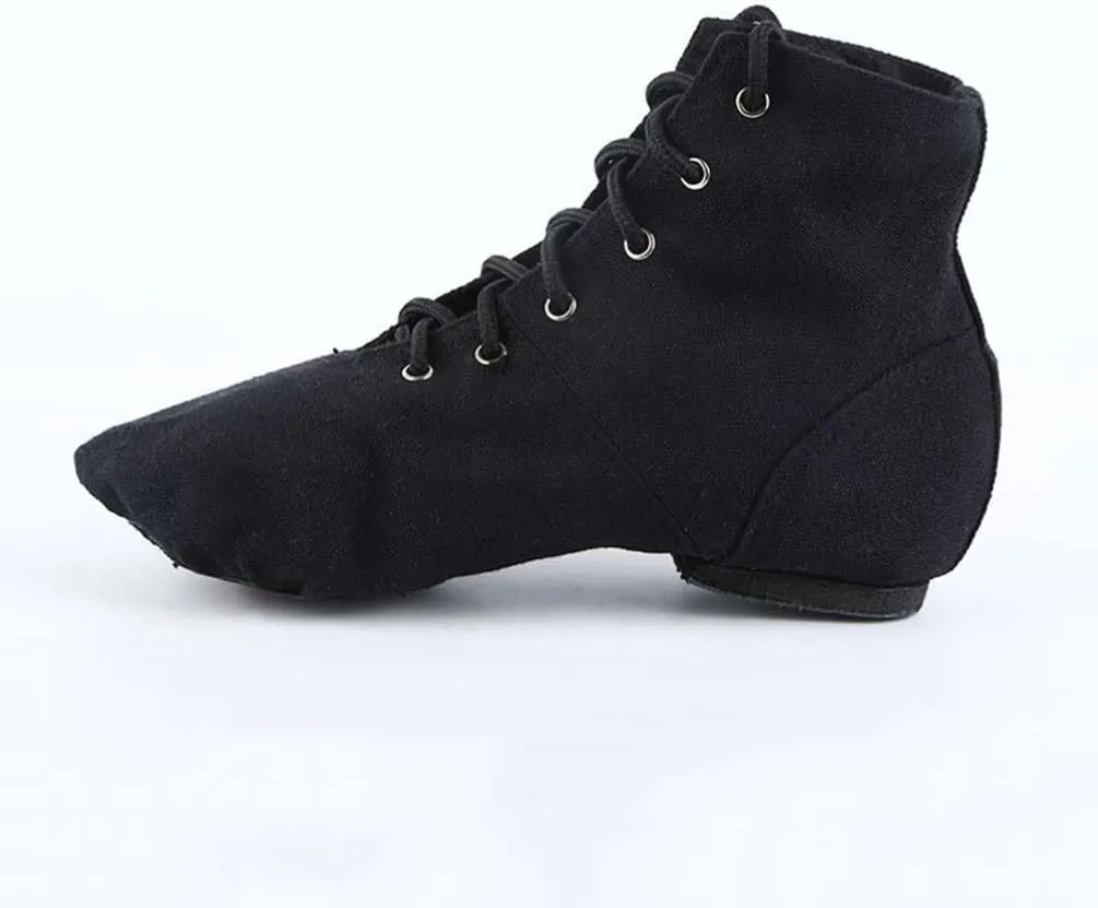 BESPORTBLE High Top Canvas Jazz Dancing Shoes Flat Jazz Boots Practice Dancing Shoes for Women Men Size 44 (Black)