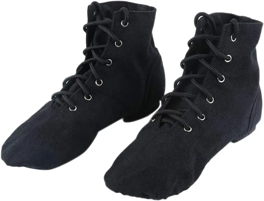 BESPORTBLE High Top Canvas Jazz Dancing Shoes Flat Jazz Boots Practice Dancing Shoes for Women Men Size 44 (Black)