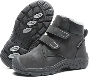Boys Girls Winter Warm Outdoor Hiking Boots Comfortable Fur Lined Anti-Collision Water-Resistant Non-Slip Walking Snow Boots with Hook and Loop