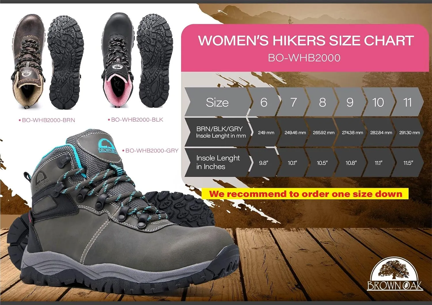 Brown Oak Womens Waterproof Lightweight Trekking Camping Backpacking Shoes Work Hiking Boots