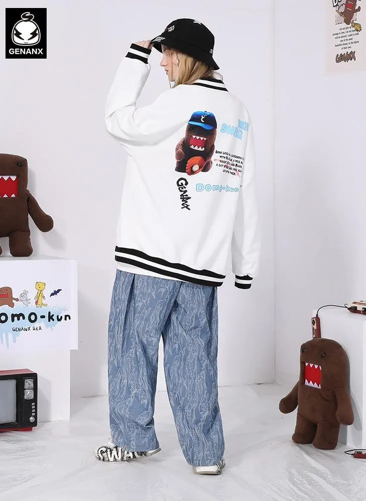 Cartoon Print Black And White Couple Baseball Jacket
