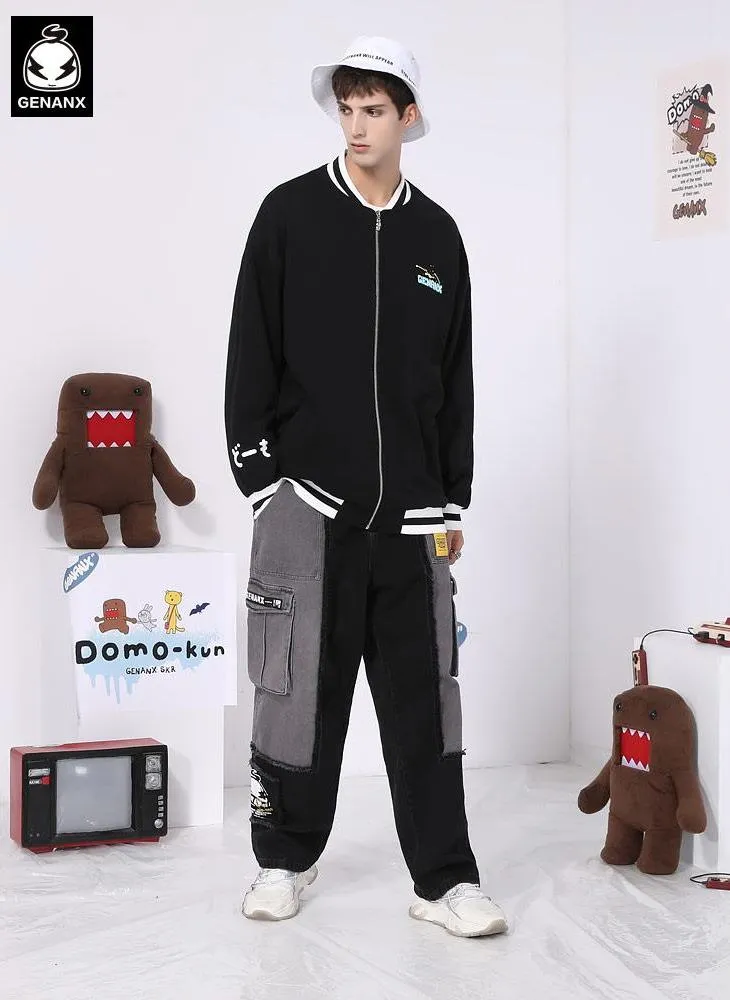 Cartoon Print Black And White Couple Baseball Jacket