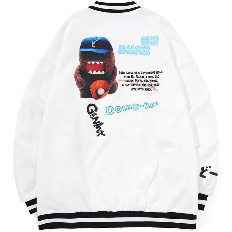 Cartoon Print Black And White Couple Baseball Jacket