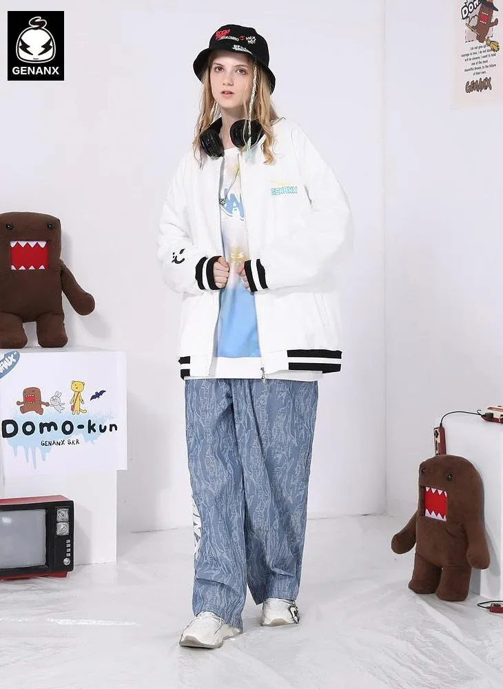 Cartoon Print Black And White Couple Baseball Jacket