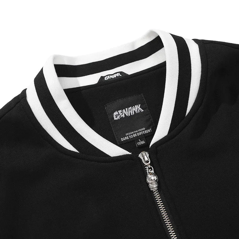 Cartoon Print Black And White Couple Baseball Jacket
