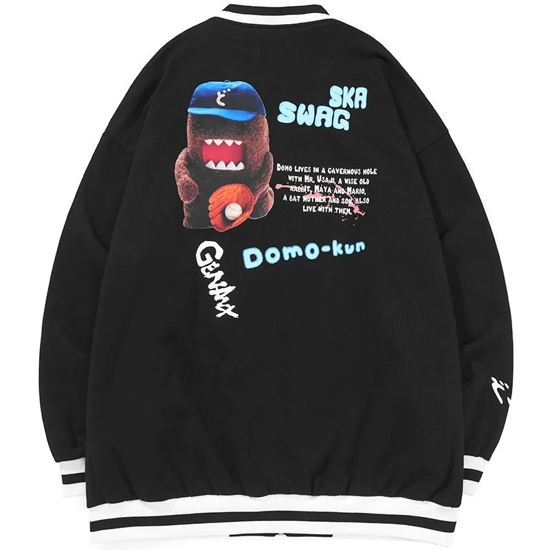 Cartoon Print Black And White Couple Baseball Jacket