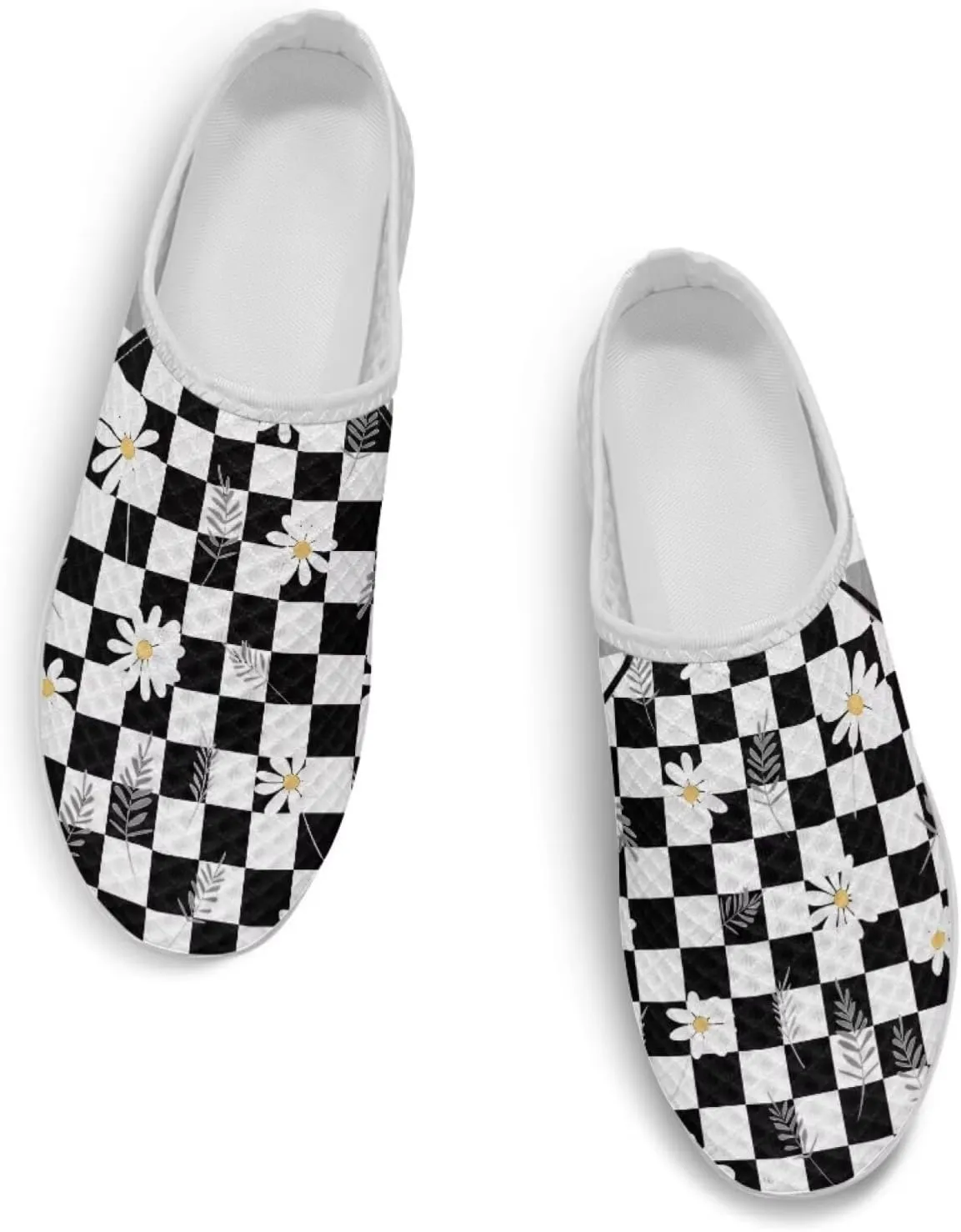 Checkerboard Womens Slip On Clogs Mules Slip-On Walking Yoga Shoes Breathable Mesh Slippers Garden Loafers