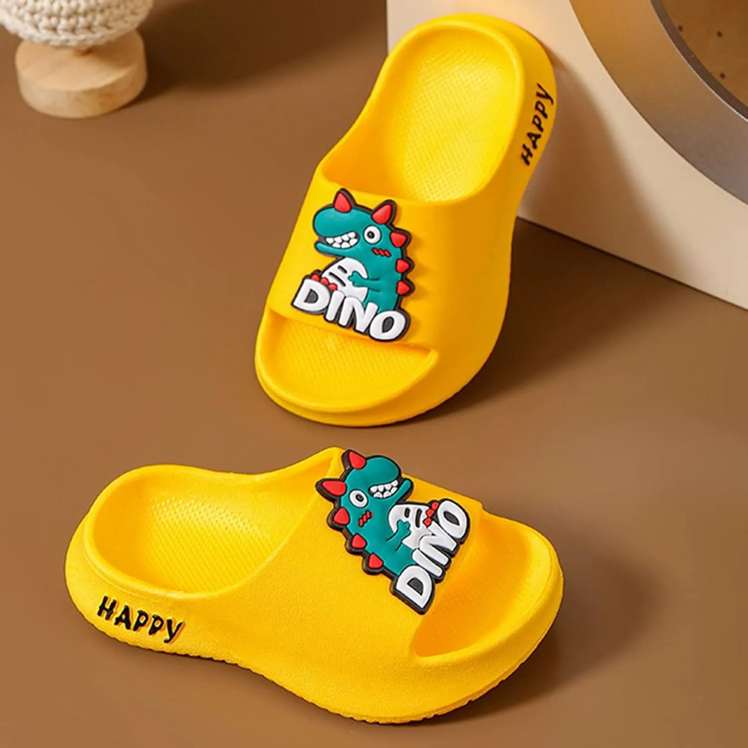 Children Slippers Summer Cute Cartoon Boy Baby Bathroom Sandals Youth House Slippers Girls (Yellow, 9-9.5 Years)