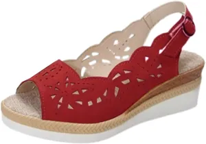 Comfort Peep Toe Wedge Sandals for Women Slingback Heel Cut-Out Vamp Wedges Sandal Summer Thick Bottom Belt Buckle Beach Vacation Travel Shoes