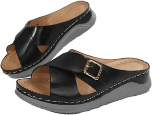 Criss Cross Slippers for Women Vintage Platform Wedge Slip On Casual Shoes Dressy Summer Sandals for Beach Vacation Ladies Outdoor Shoes Comfortable Footbed Sandals Open Toe Wide Width 2025 Fashion