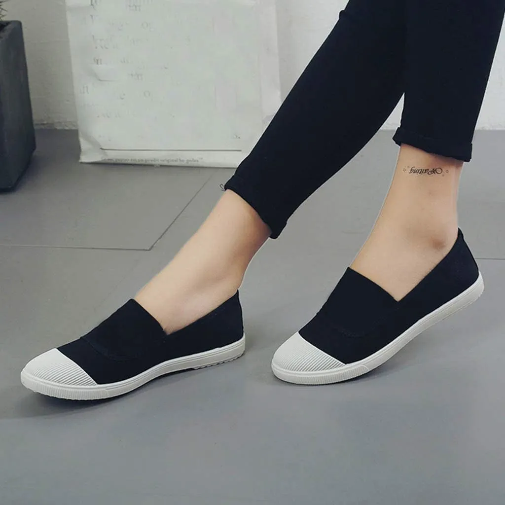 CsgrFagr Women Girls Round Toe Solid Casual Loafers Singles Canvas Shoes Girl Shoes Casual (Black, 5)