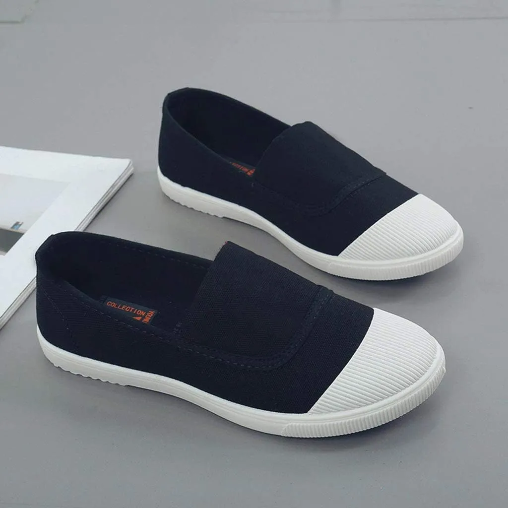 CsgrFagr Women Girls Round Toe Solid Casual Loafers Singles Canvas Shoes Girl Shoes Casual (Black, 5)