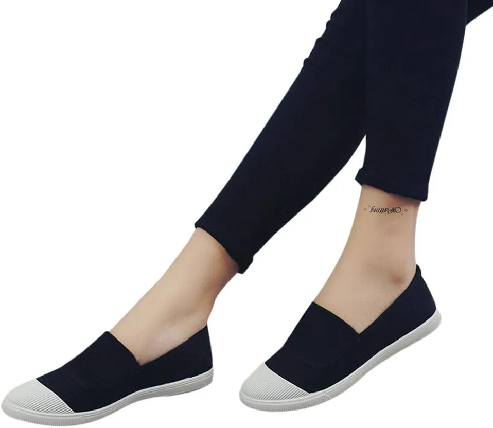 CsgrFagr Women Girls Round Toe Solid Casual Loafers Singles Canvas Shoes Girl Shoes Casual (Black, 5)