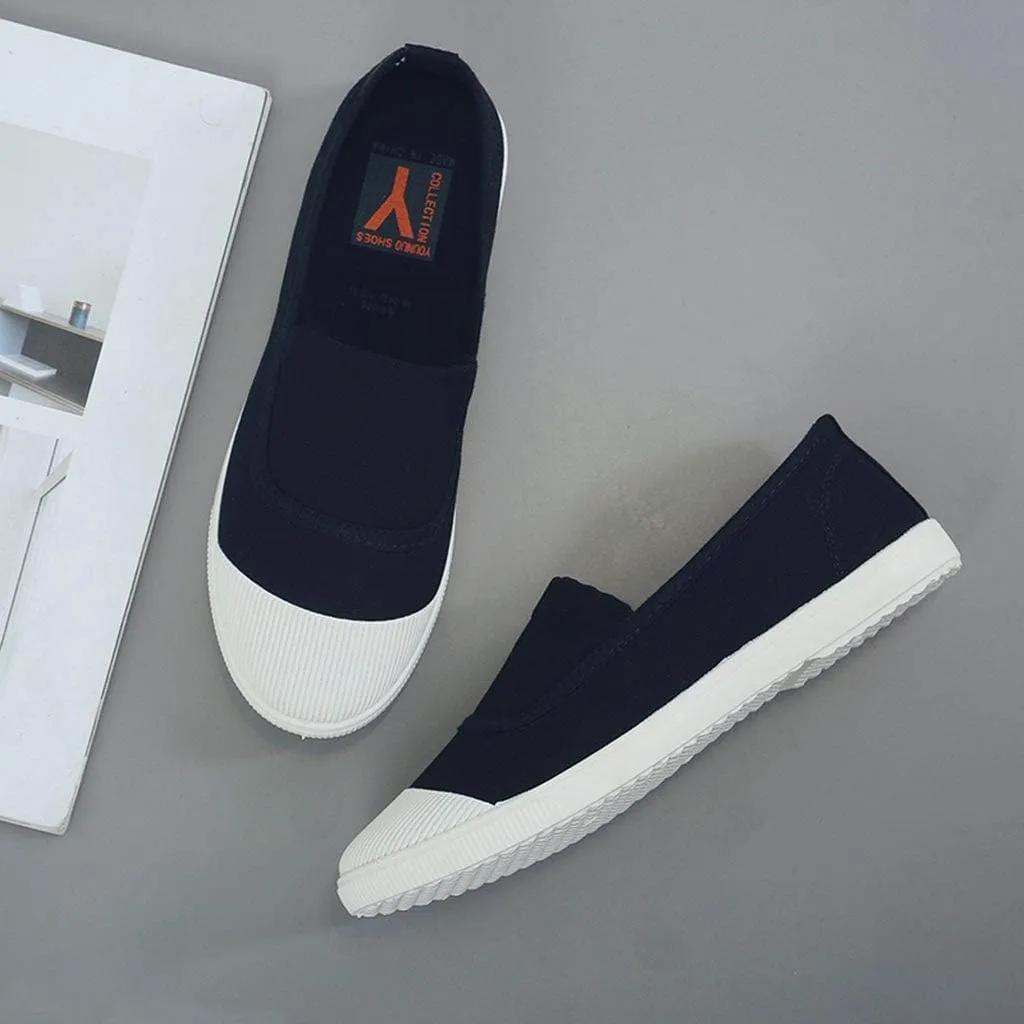 CsgrFagr Women Girls Round Toe Solid Casual Loafers Singles Canvas Shoes Girl Shoes Casual (Black, 5)