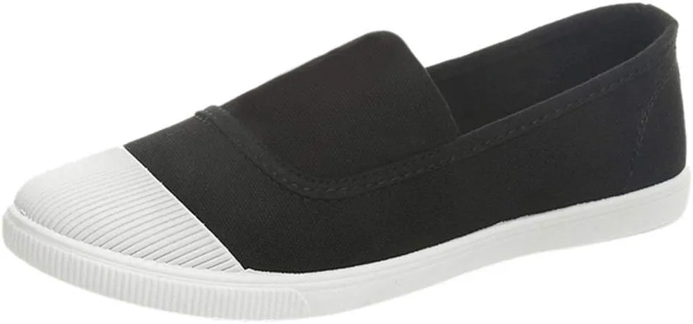 CsgrFagr Women Girls Round Toe Solid Casual Loafers Singles Canvas Shoes Girl Shoes Casual (Black, 5)