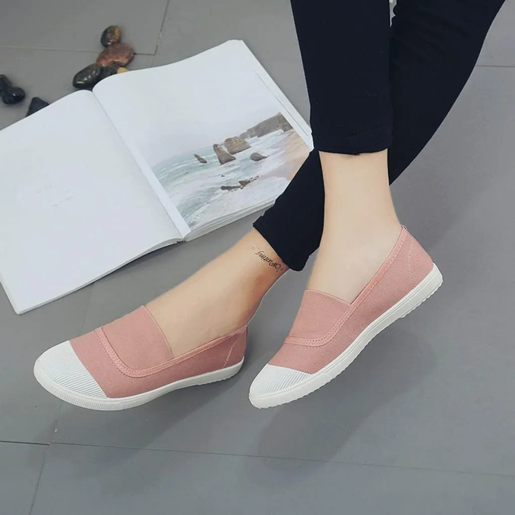 CsgrFagr Women Girls Round Toe Solid Casual Loafers Singles Canvas Shoes Girl Shoes Casual (Pink, 6)