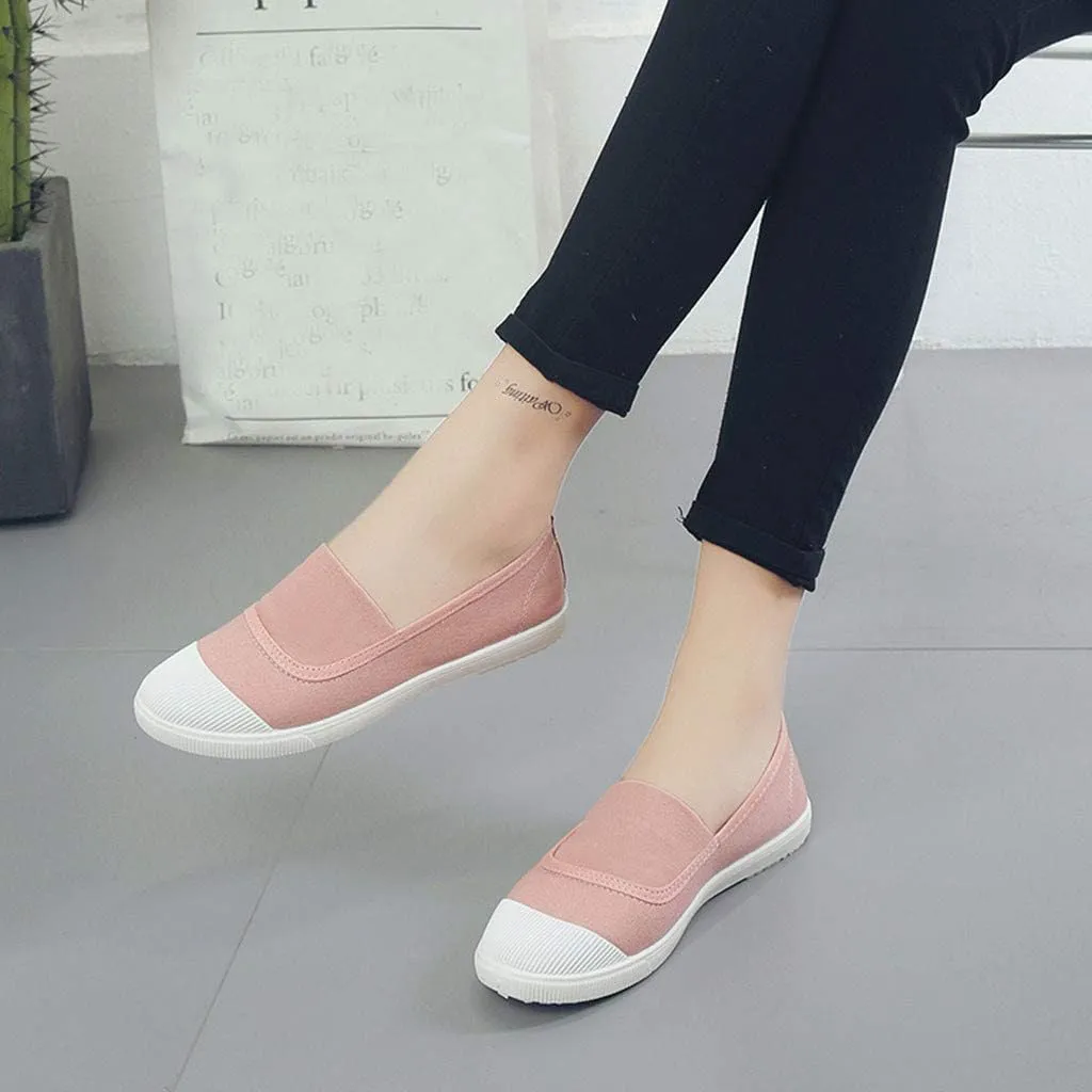 CsgrFagr Women Girls Round Toe Solid Casual Loafers Singles Canvas Shoes Girl Shoes Casual (Pink, 6)