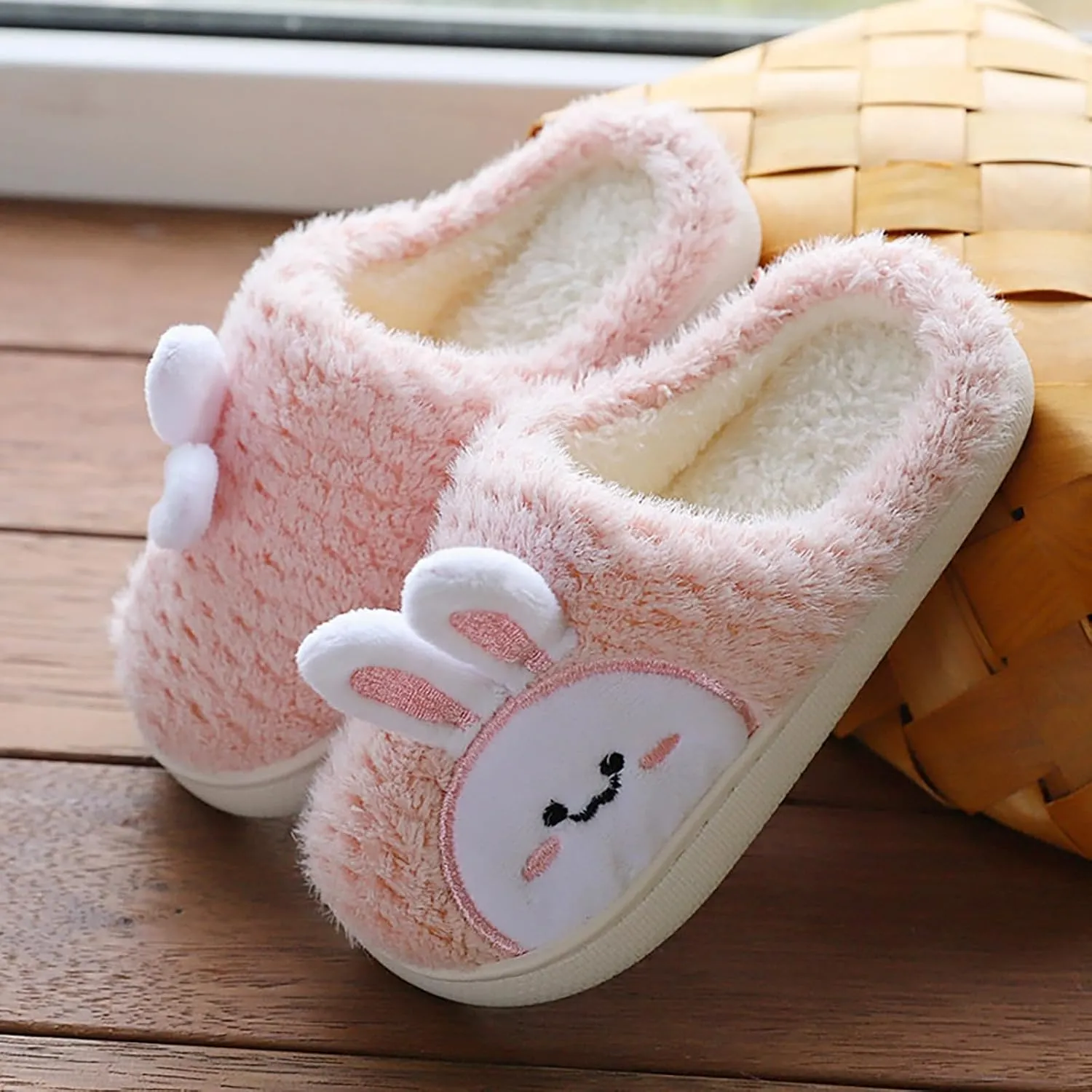 Cute Bunny Fuzzy Slipper For Girls Baby Kids Toddler House Indoor Flat Shoes ??artoon Animal Warm Cozy Casual Shoes