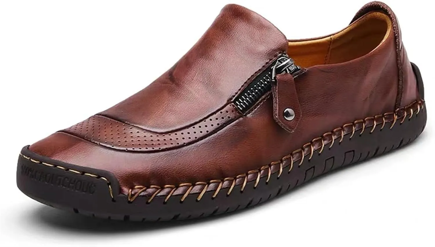 Dress Shoes for Men Lightweight Zipper Slip on Flat Driving Loafers Vintage Walking Slip-on Casual Wedding Oxfords