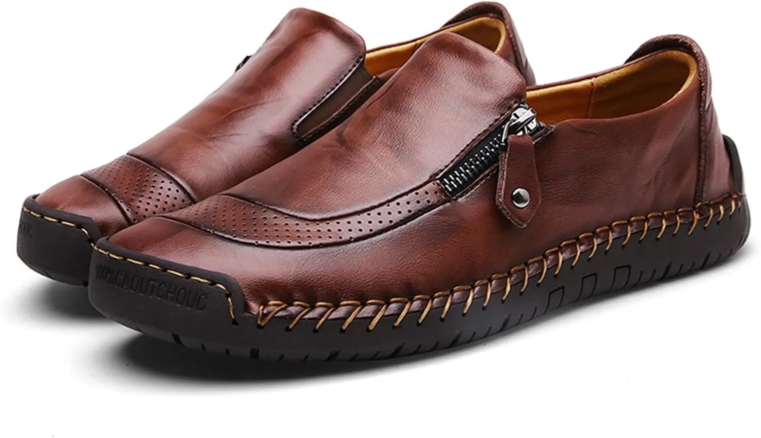 Dress Shoes for Men Lightweight Zipper Slip on Flat Driving Loafers Vintage Walking Slip-on Casual Wedding Oxfords