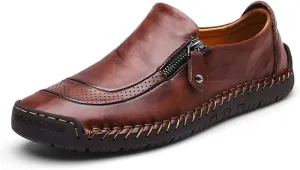 Dress Shoes for Men Lightweight Zipper Slip on Flat Driving Loafers Vintage Walking Slip-on Casual Wedding Oxfords