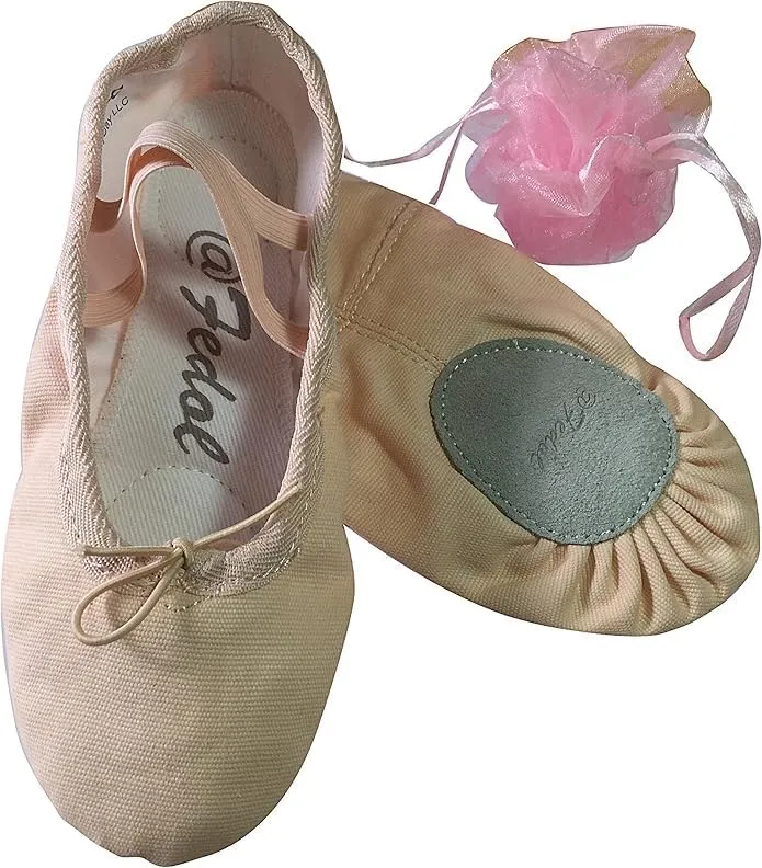 Girls Canvas Split-Sole Ballet Slippers, Pink, Multiple Sizes 8.5-3.5