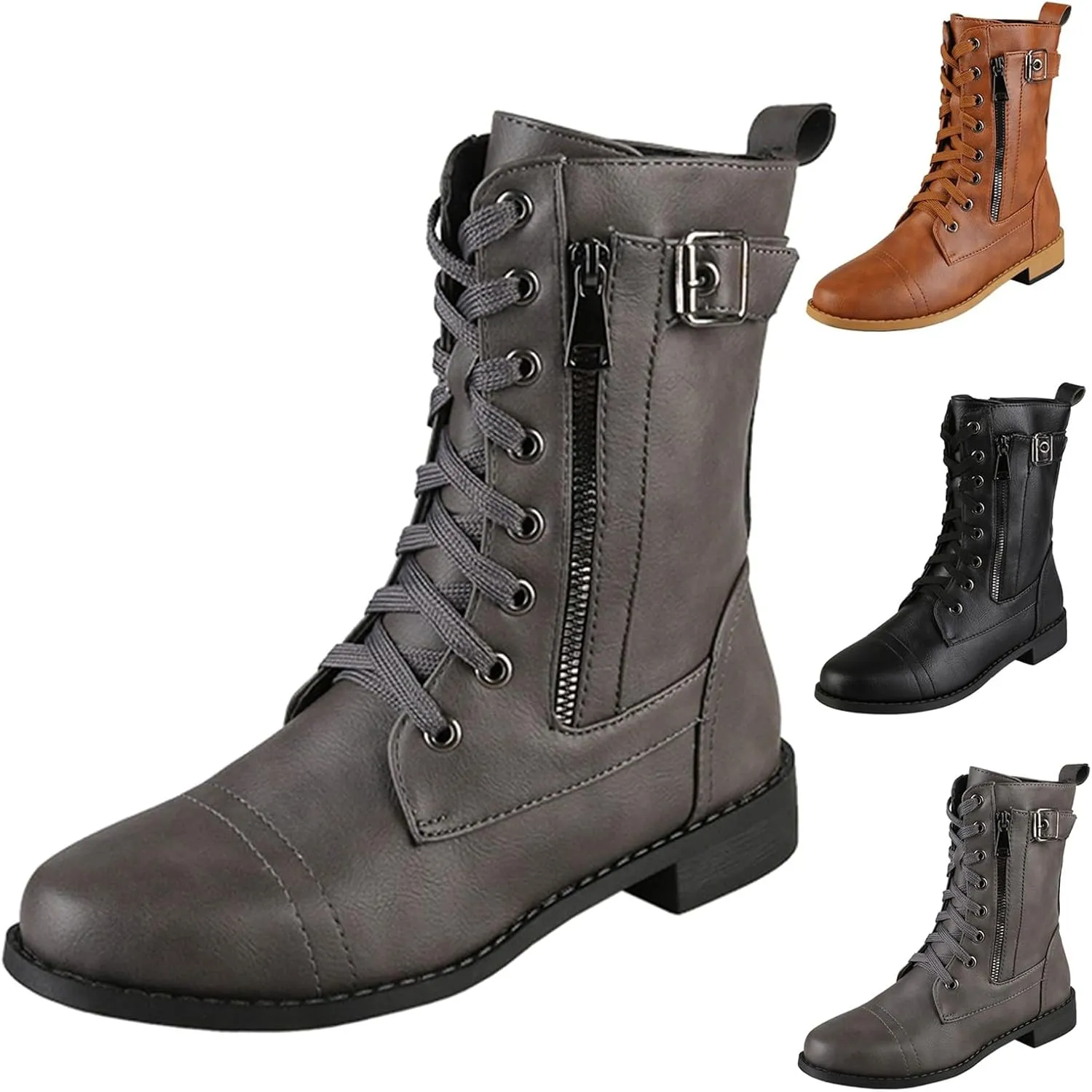 Hiking Boots Women Ankle Ladies Booties Ankle Boot Womens Work Boots Steel Toe Ankle Bootie for Women Low Heel Fashion Round Toe Chunky Block Low Heel Vintage