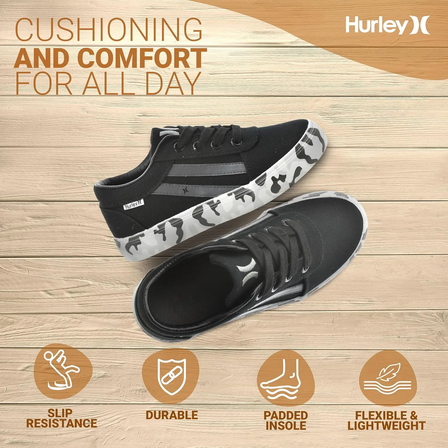 Hurley Boardy Kids Lace Up Canvas Sneakers ??Low Cut Skateboarding Shoes for Kids, Sports Shoes for Boys and Girls