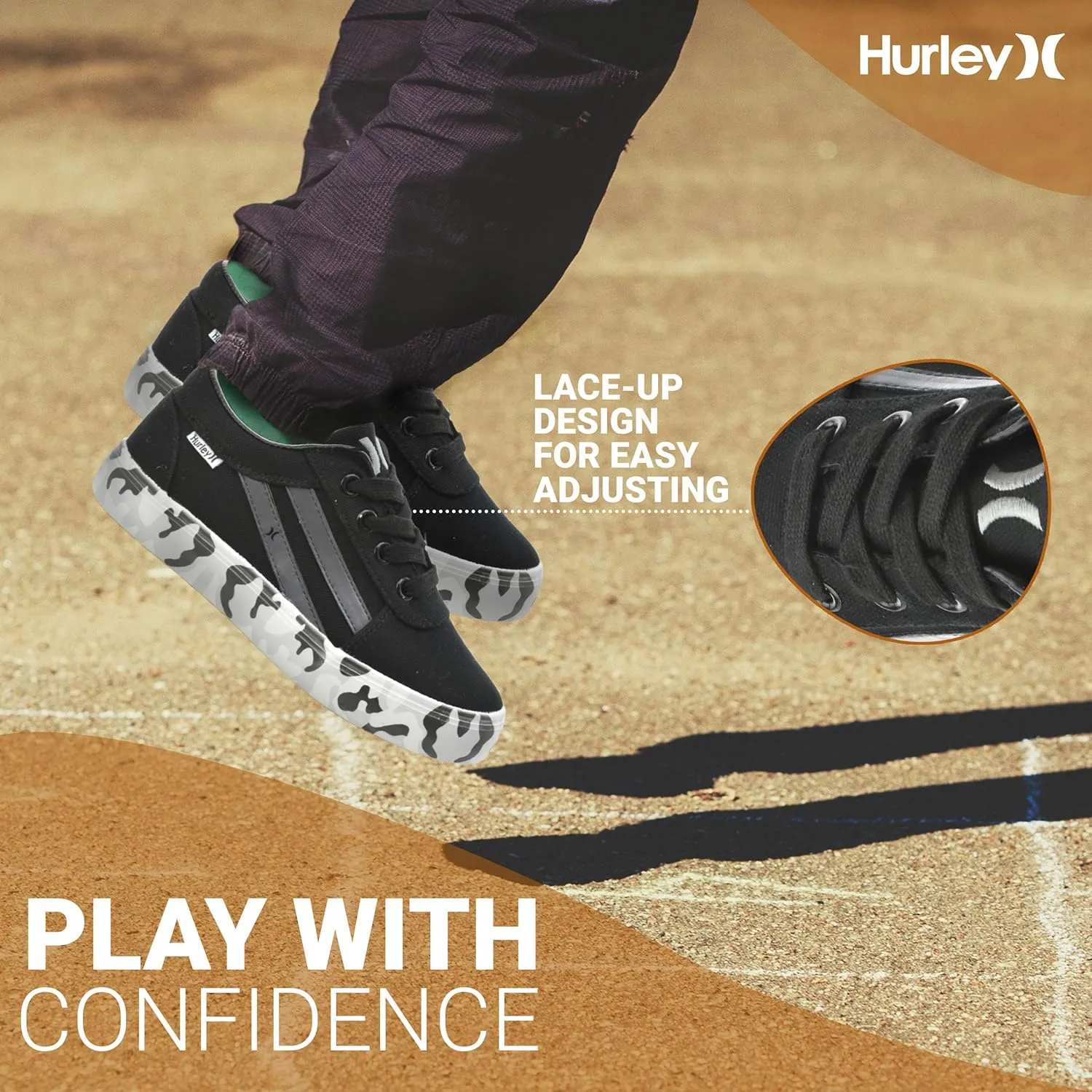 Hurley Boardy Kids Lace Up Canvas Sneakers ??Low Cut Skateboarding Shoes for Kids, Sports Shoes for Boys and Girls