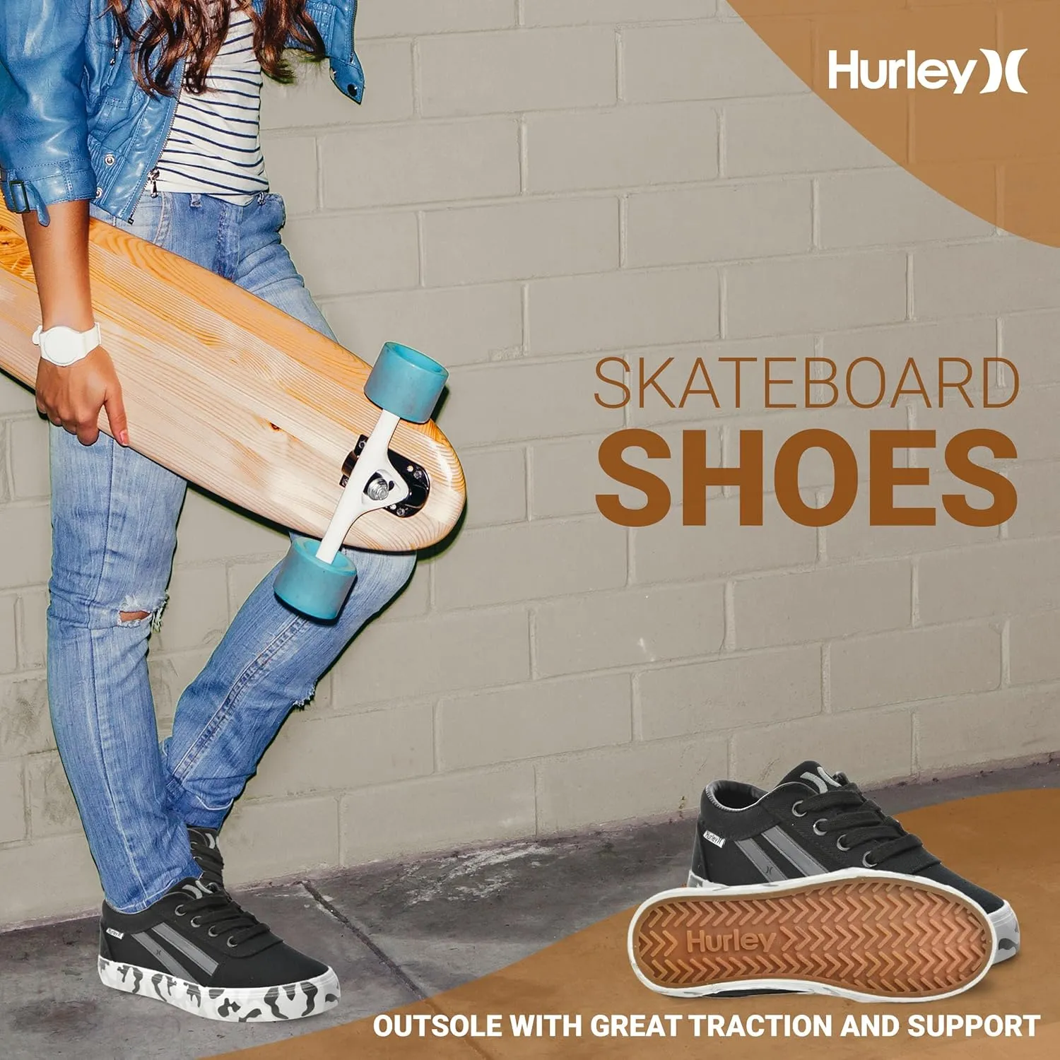 Hurley Boardy Kids Lace Up Canvas Sneakers ??Low Cut Skateboarding Shoes for Kids, Sports Shoes for Boys and Girls