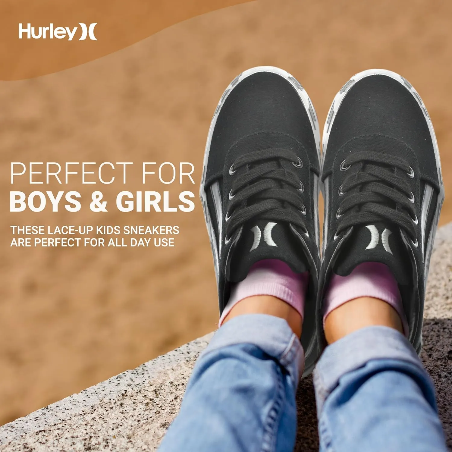 Hurley Boardy Kids Lace Up Canvas Sneakers ??Low Cut Skateboarding Shoes for Kids, Sports Shoes for Boys and Girls