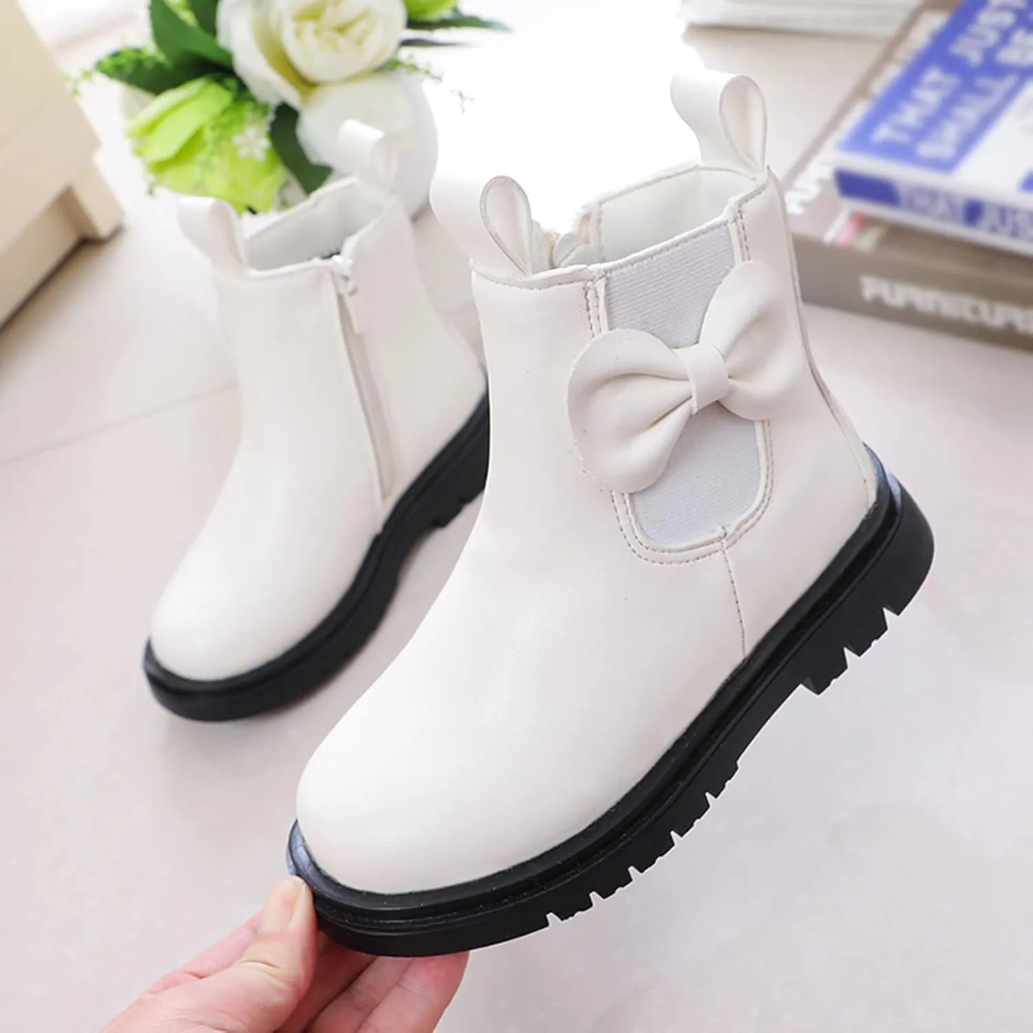 Kids Ankle Boots Little Girls Leather Short Boots Side Zipper Non Slip Nude Work Boots High Heel ombat Boots