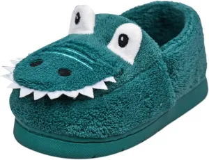 Kids Cartoon Dinosaur Slippers Boys Girls Plush Non-Slip House Slippers Fleece Warm Soft Slip-On Bedroom Shoes