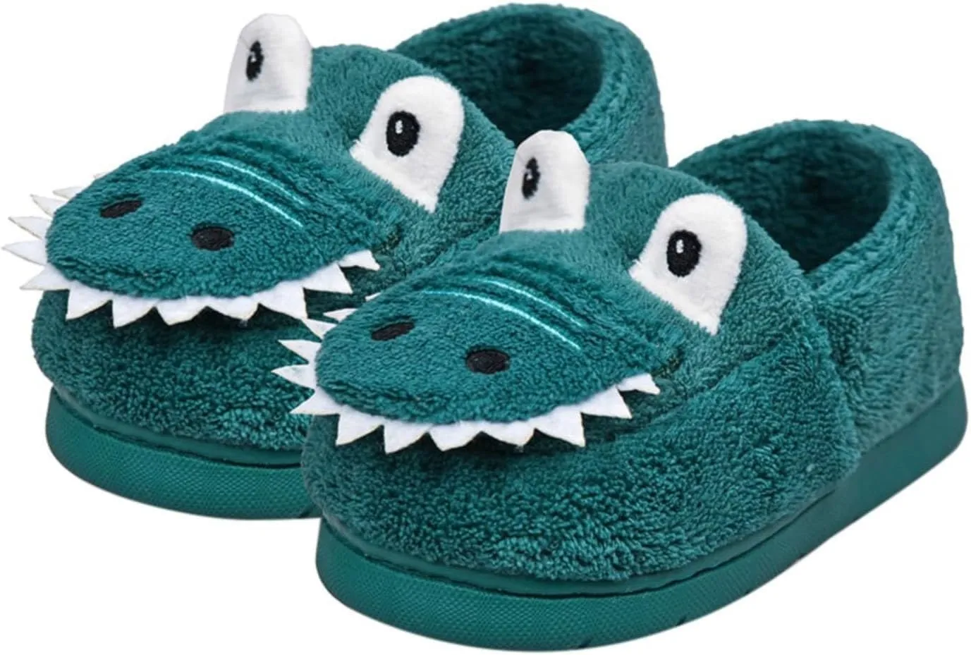 Kids Cartoon Dinosaur Slippers Boys Girls Plush Non-Slip House Slippers Fleece Warm Soft Slip-On Bedroom Shoes
