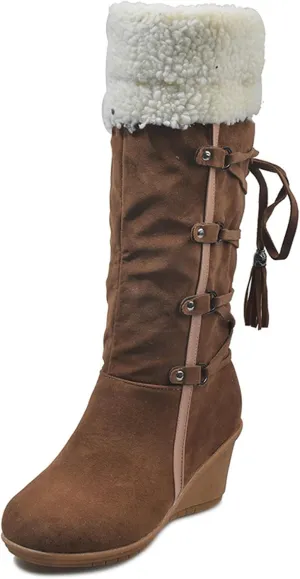 Ladmiple Snow Boots For Women Tall Mid Calf Winter Boots Classic Faux Fur Lined Slip On Fashion Casual Outdoor Warm Shoes