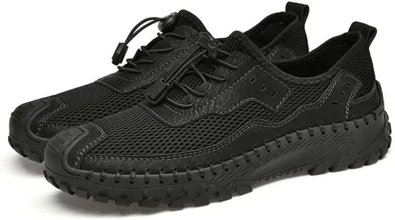 LLTMALL Men's Mesh Handmade Leather Climbing Sneakers Outdoor Non-Slip Trekking Hiking Shoes