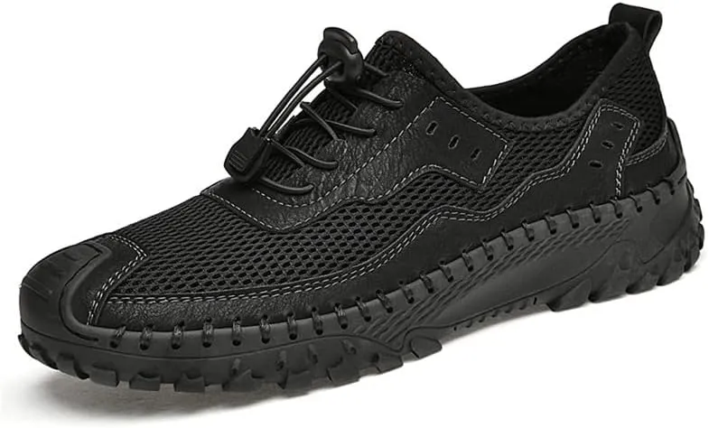 LLTMALL Men's Mesh Handmade Leather Climbing Sneakers Outdoor Non-Slip Trekking Hiking Shoes