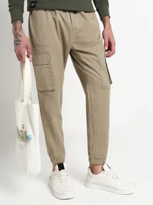 Men Khaki Solid Cargo Joggers